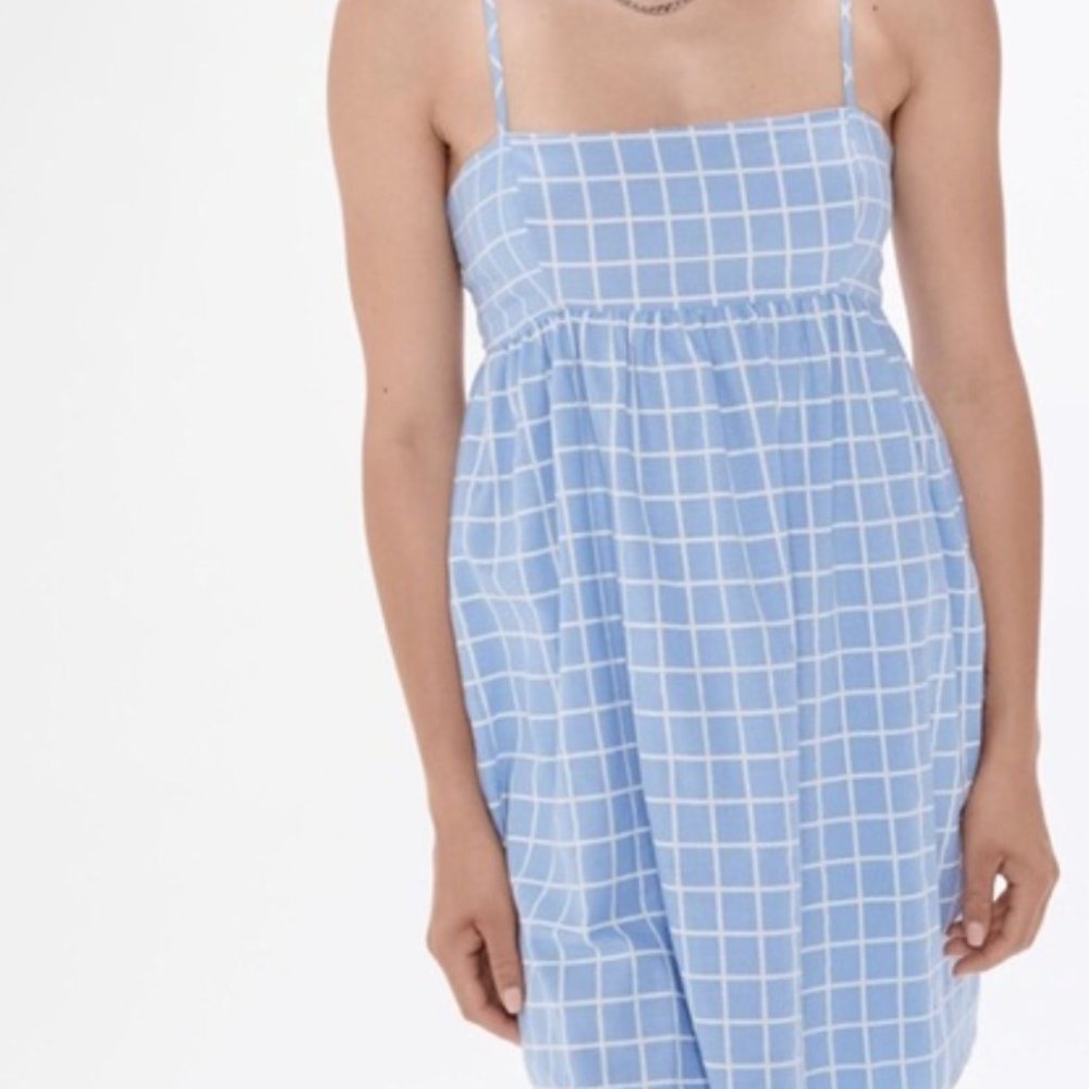 UO Rochelle Windowpane Babydoll Mini Dress